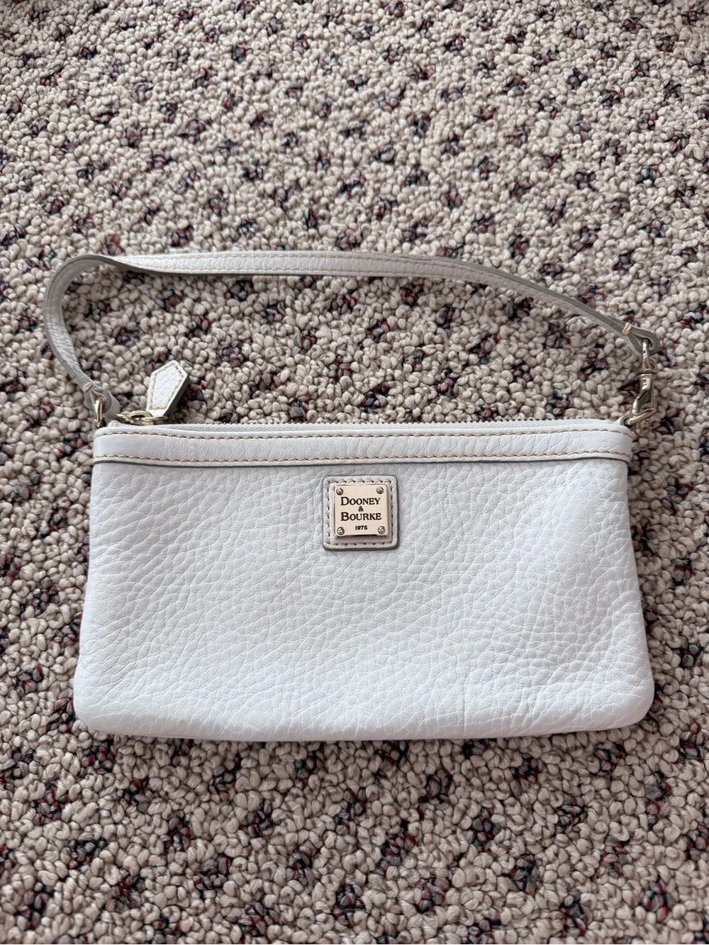 Dooney & Bourke Off-White Pebbled Leather Wristlet with Gold Logo